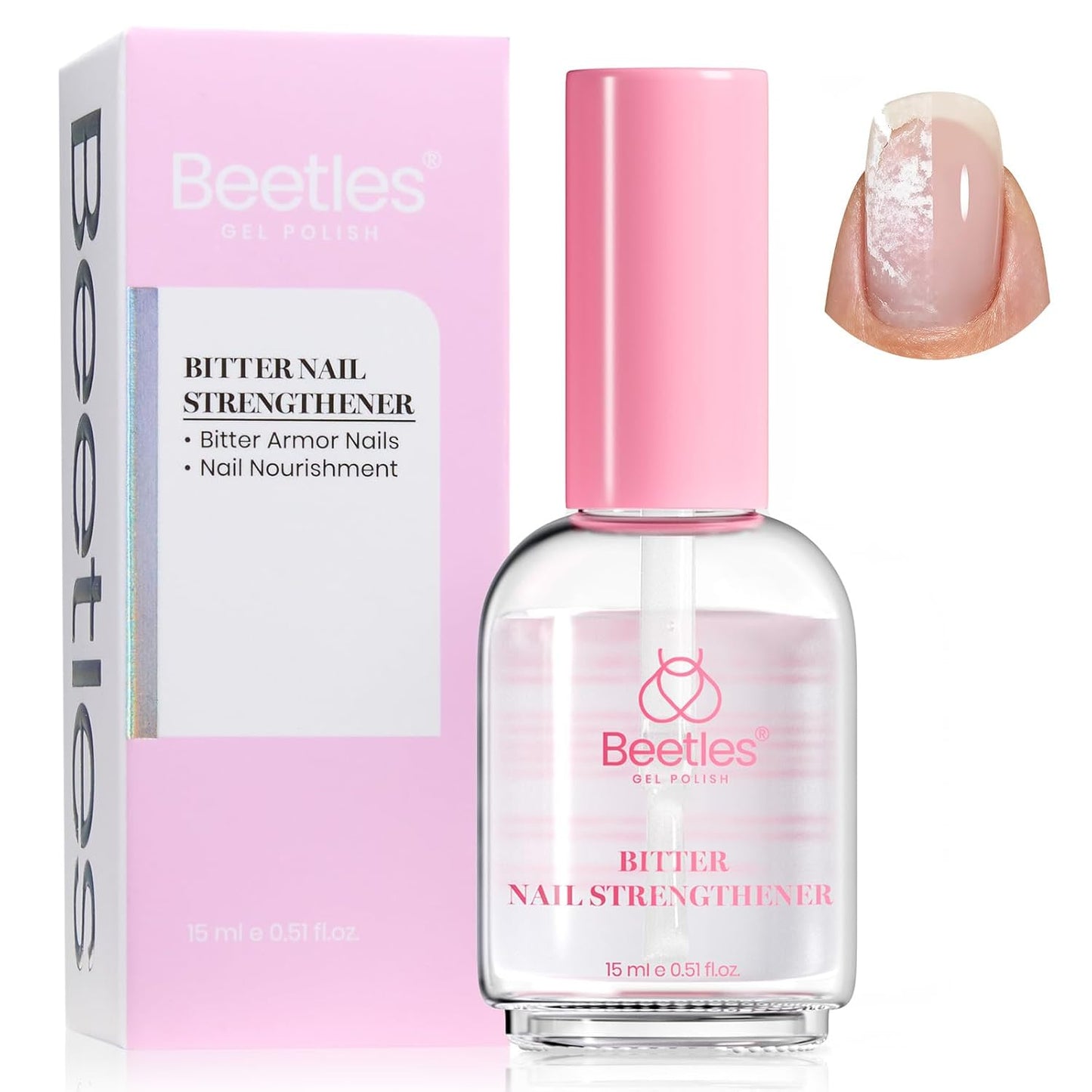 Beetles Nail Strengthener - Grape Nail Enhancer for Damaged Nails | 15ml Air Dry Polish for Natural Growth