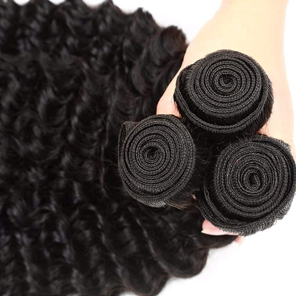 Deep Wave Bundles Human Hair 24 24 24 Inch Deep Wave Bundle #1B Natural Black Color Unprocessed Brazilian Virgin Weave Hair 3 Bundle 50 Gram Per Bundle for Black Women