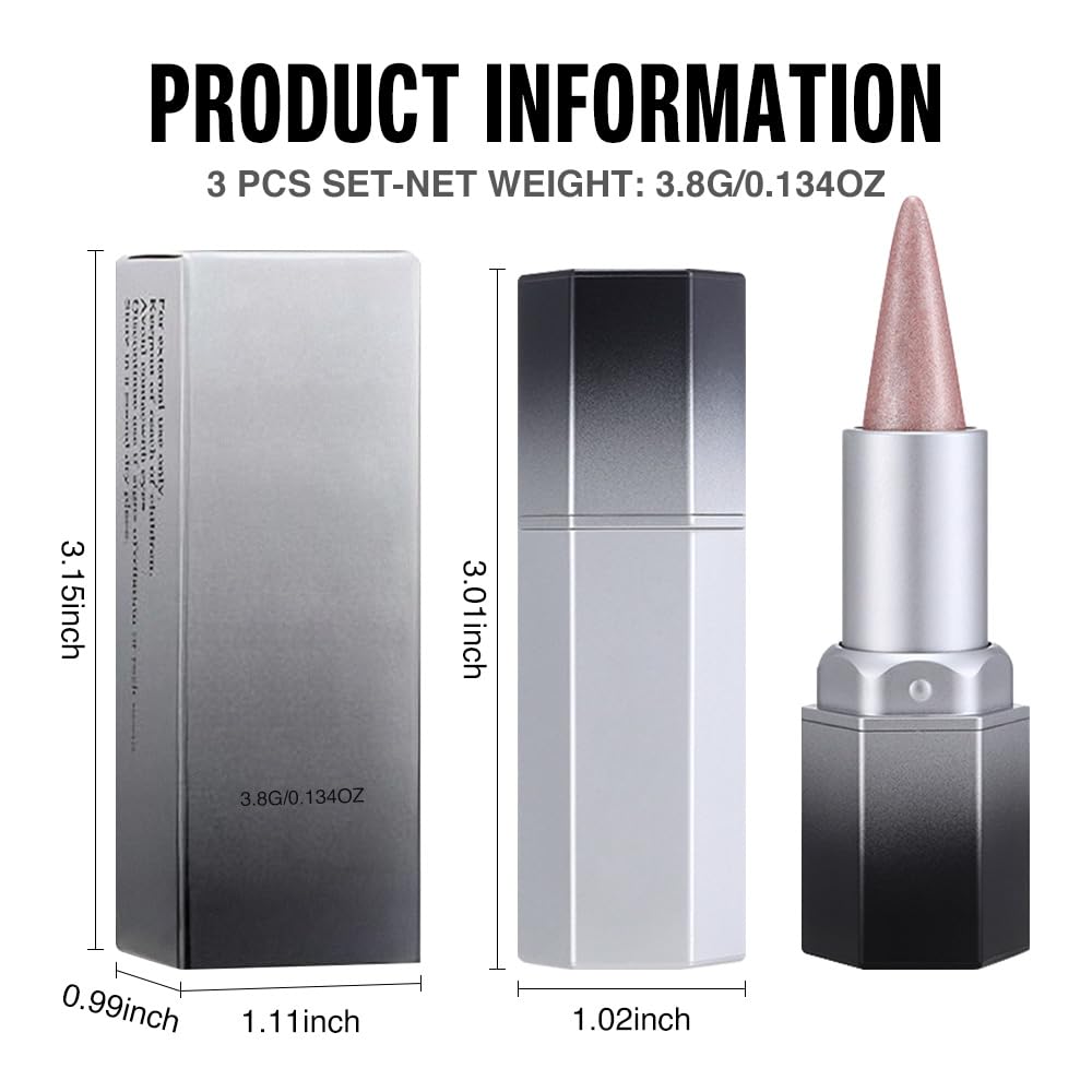 3Pcs Pink Nude Metallic Lip Liner & Lipstick Combo - Long Lasting, Waterproof, Hydrating Makeup