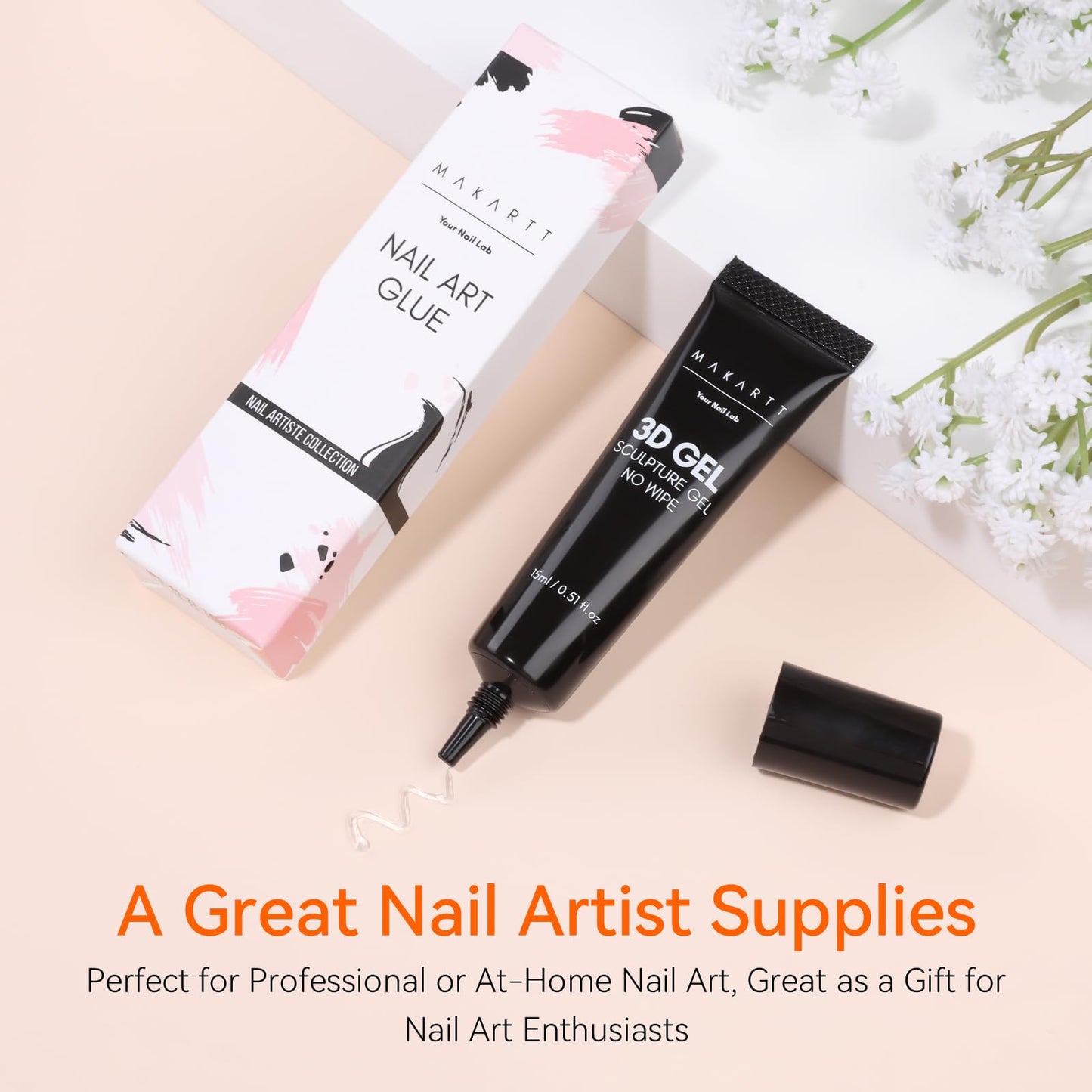 Makartt 3D Gel Nail Art, Sculpting Gel Glue for Drawing, Molding, Sculpture, Gems and Decoration, No Wipe Clear Gel Polish for DIY Nail Designs, 15g