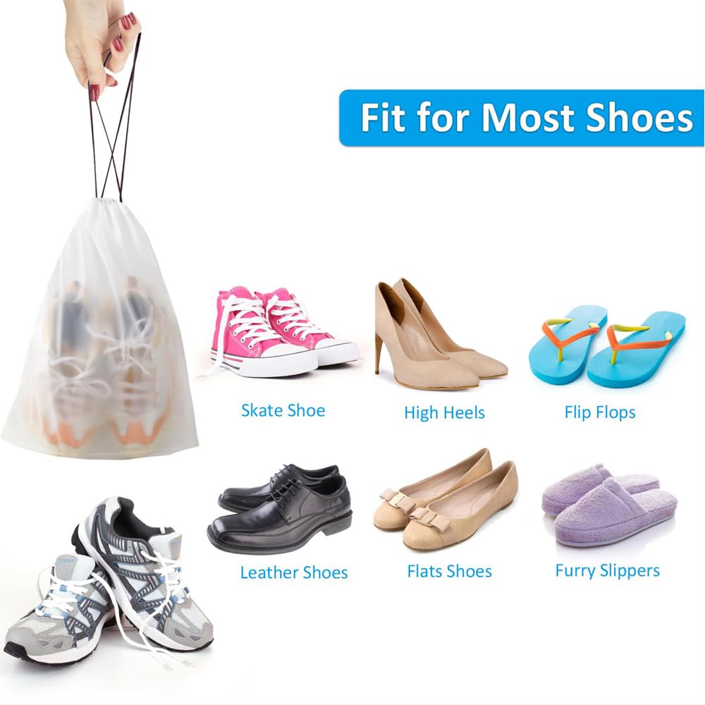 10 PCS Large Clear Shoe Bags for Travel, 11.8" x 15.7" Drawstring Travel Shoe Bags for Trip Cruise Shoe Storage Bag Travel Essentials