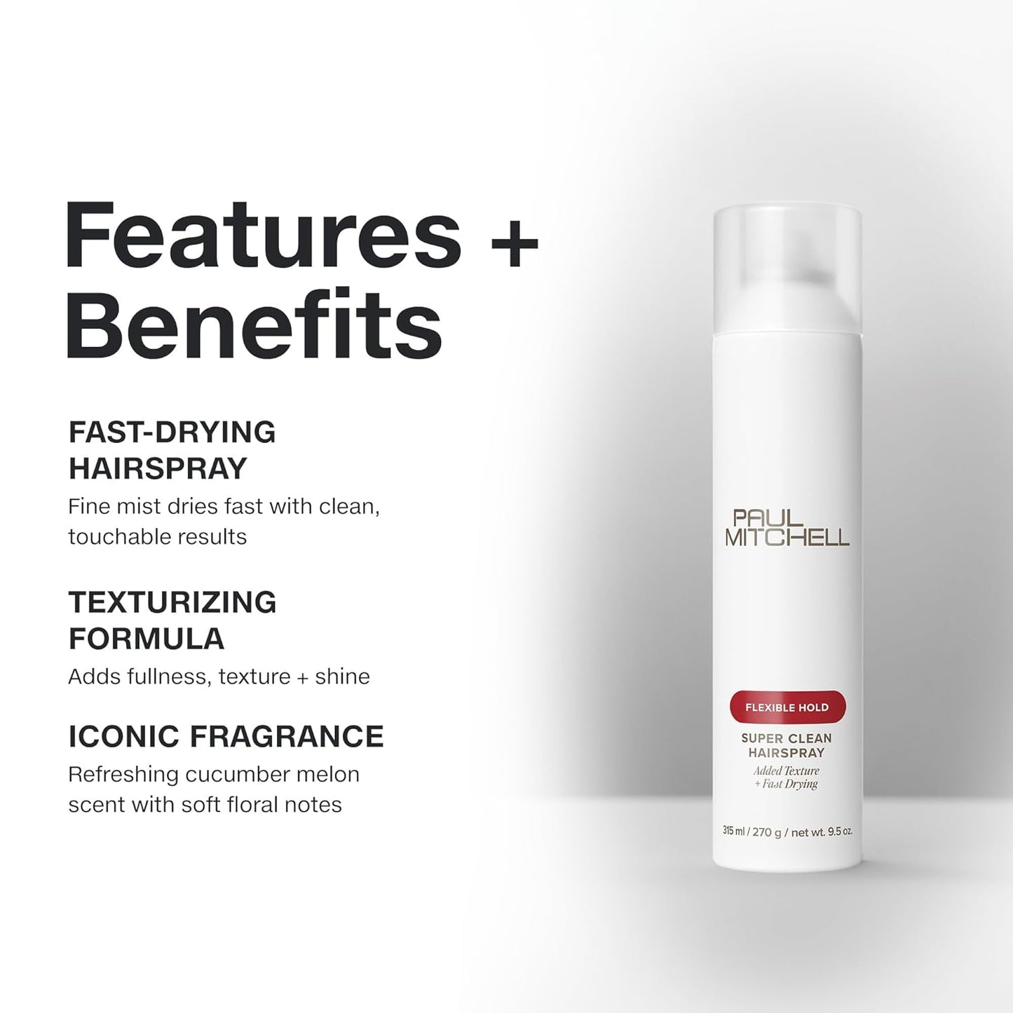 Paul Mitchell Super Clean Hairspray - Fast Drying, Flexible Hold for All Hair Types