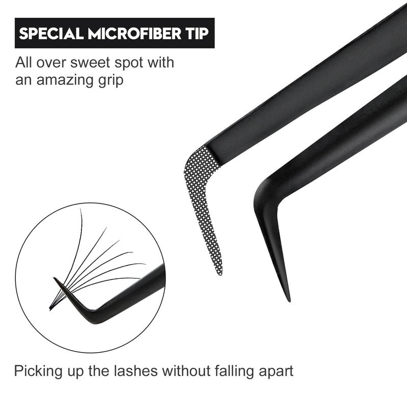 Ms.Queen Fiber Tip Tweezers for Lash Extensions, Precision 90 Degree Eyelash Tweezers for Volume & Classic Lashes,Black