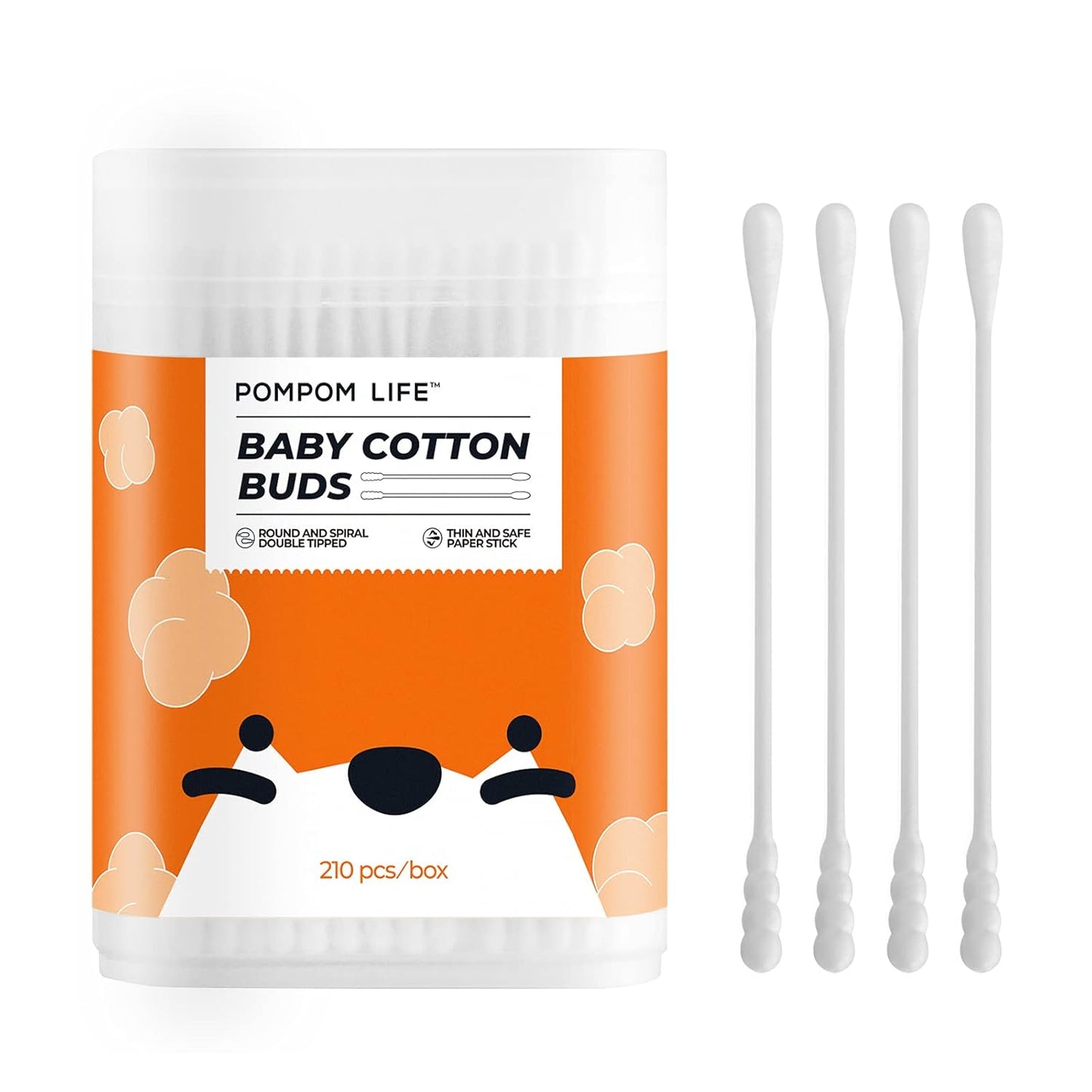 Baby Cotton Swabs - 210 Count Biodegradable Organic Cotton Buds | Safe Tips for Ear & Nose Hygiene