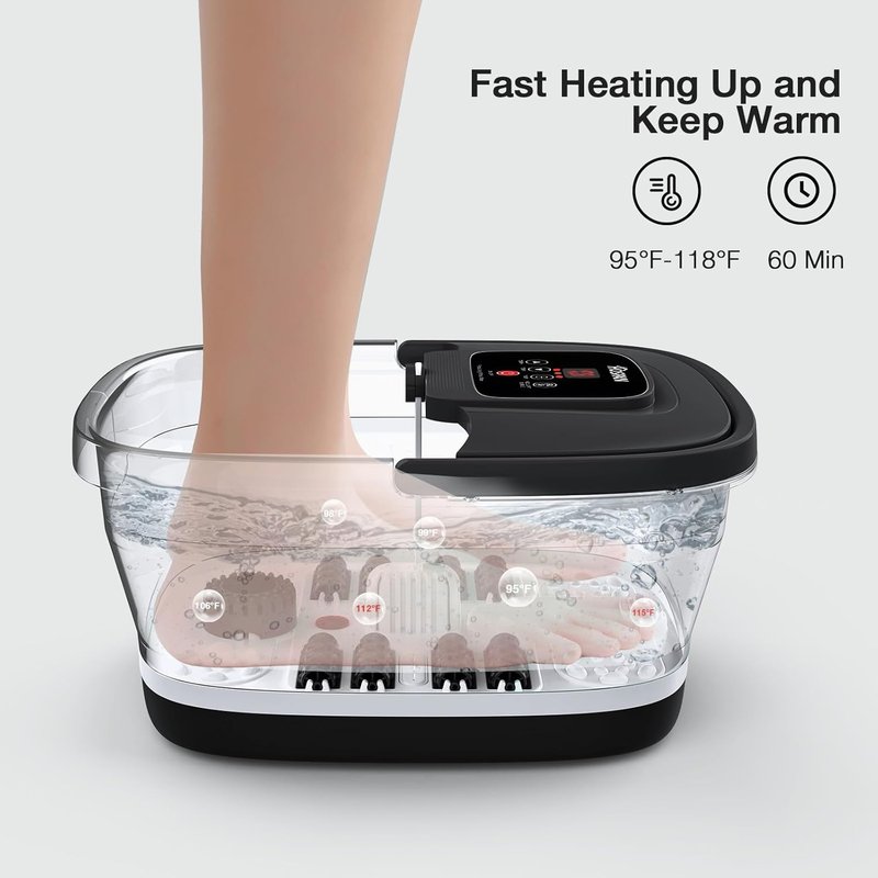 Collapsible Foot Spa - Heated Bubble Bath Massager with Shiatsu Rollers | Relaxation & Stress Relief, Black