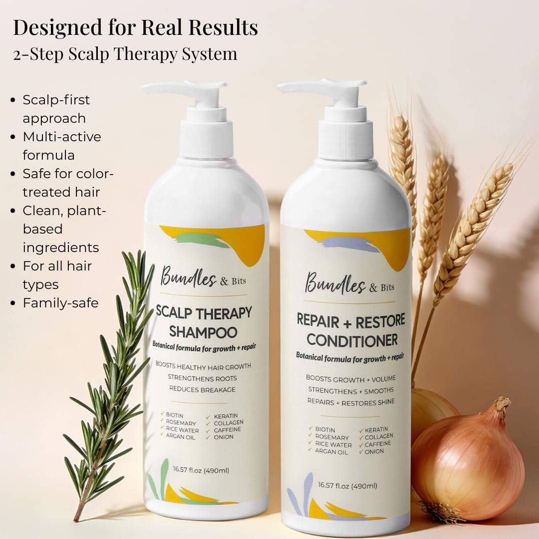 Rosemary Oil Shampoo and Conditioner Set for Thinning Hair – Biotin, Rice Water & Keratin for Hair Growth | Scalp Therapy for Women & Men | Sulfate Free, Strengthening & Thickening Formula | 2x16.5oz