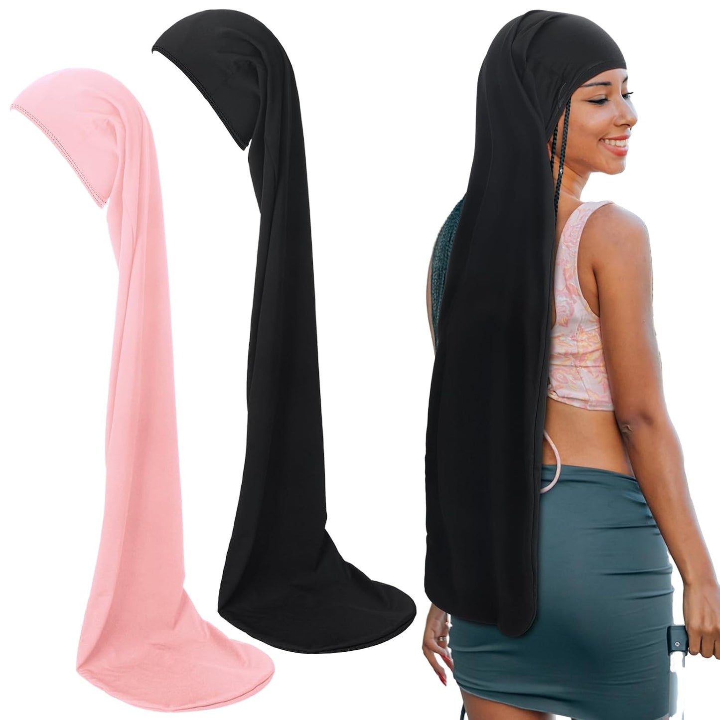 Jumbo Dreadlock Cap - 2 Pcs Hair Wraps for Men & Women | 37-Inch Black & Gray Sleeping Accessories