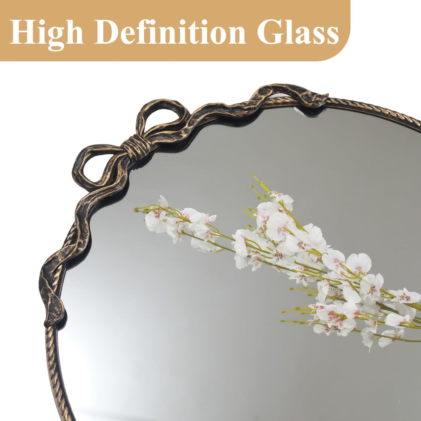 YIDIE Black Bow Metal Round Mirror -28inch Elegant Wall-Mounted Vanity Decorative Mirror for Bedroom, Bathroom, Living Room