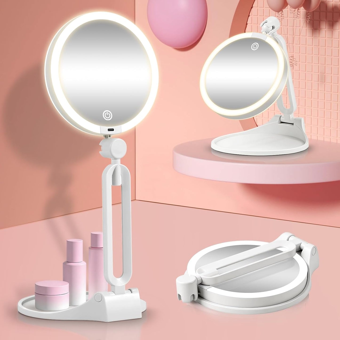 Travel Magnifying Makeup Mirror - Dual-Sided 1X/20X Lighted | Rechargeable, 6-Inch, 360° Adjustable