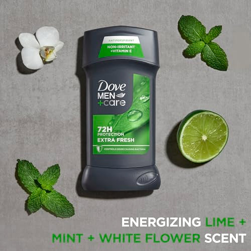 DOVE MEN + CARE Antiperspirant Deodorant Stick for Men 4 Count Extra Fresh with 72-hour Sweat & Odor Protection with 1/4 Moisturizing Cream & Long-lasting Citrus scent 2.7 oz