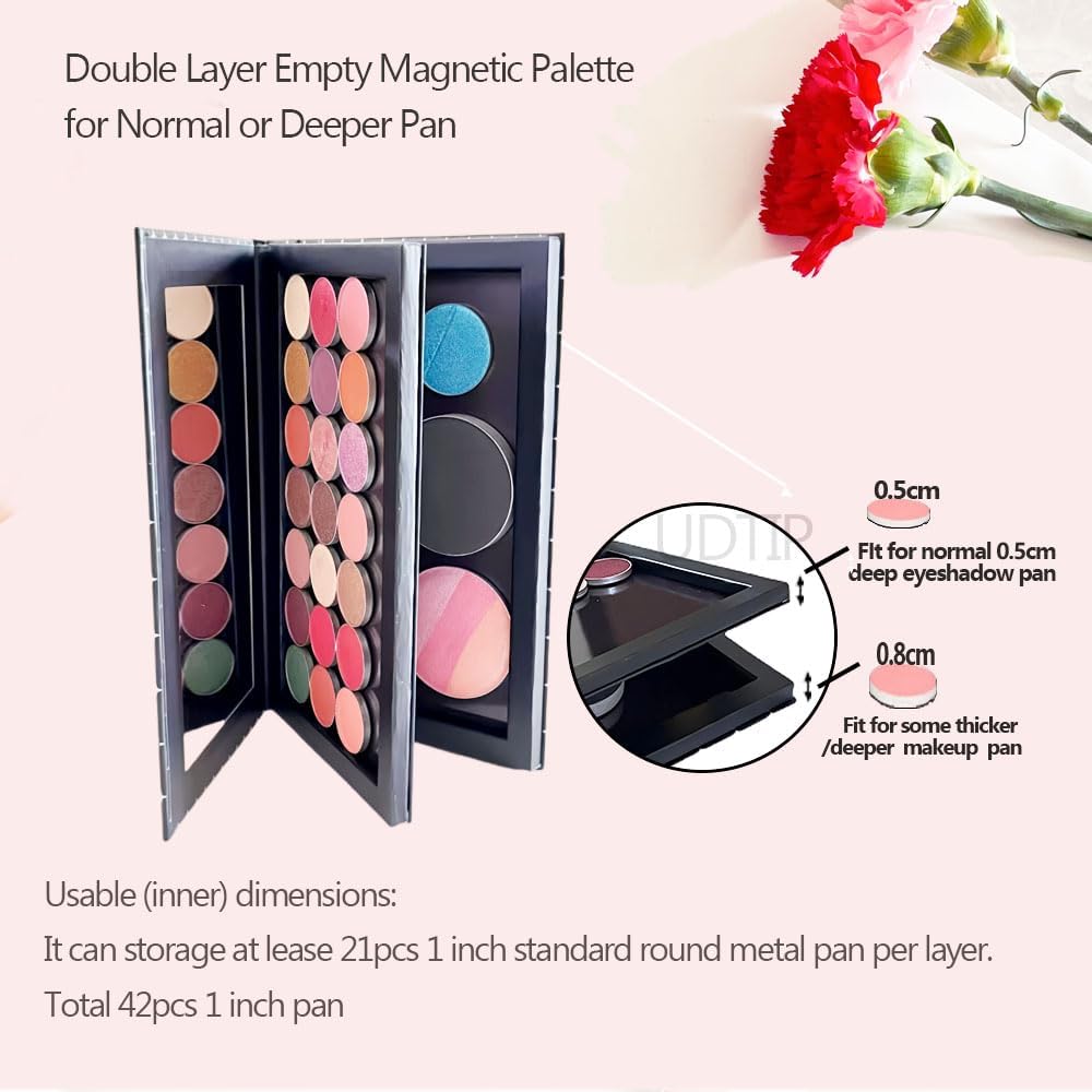 Magnetic Eyeshadow Makeup Palette - Double Layer Book Design with Mirror & 20 Adhesive Stickers | Silver Stars Cover