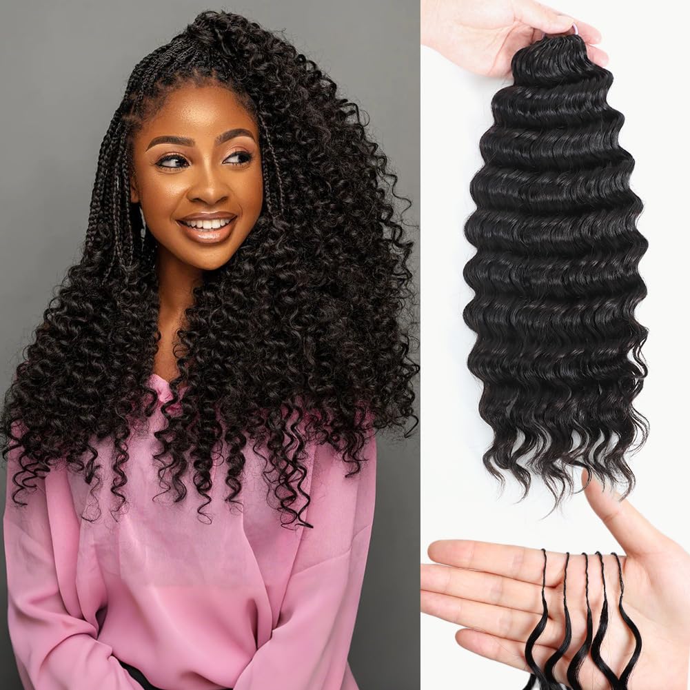 Feather Crochet Human Hair Extensions - 18 Inch Deep Wave | Pre-Looped, 60g, 50 Strands