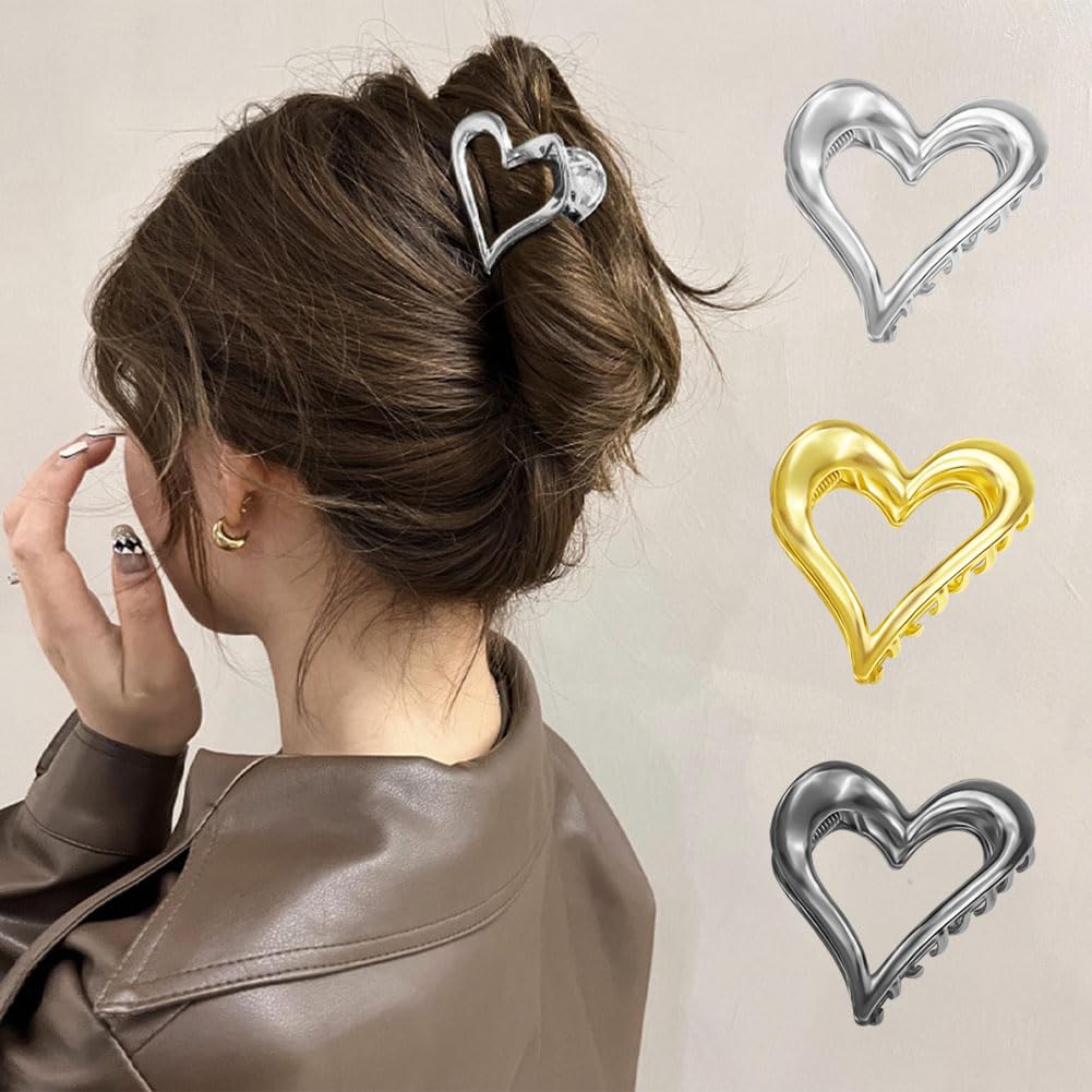6 Pcs Heart Hair Claw Clips Metal High Ponytail Holder Hair Claws Fancy Hair Jaw Clips Non-Slip Vintage Hair Clamps Hair Updo Grip Hair Accessories for Women Girls