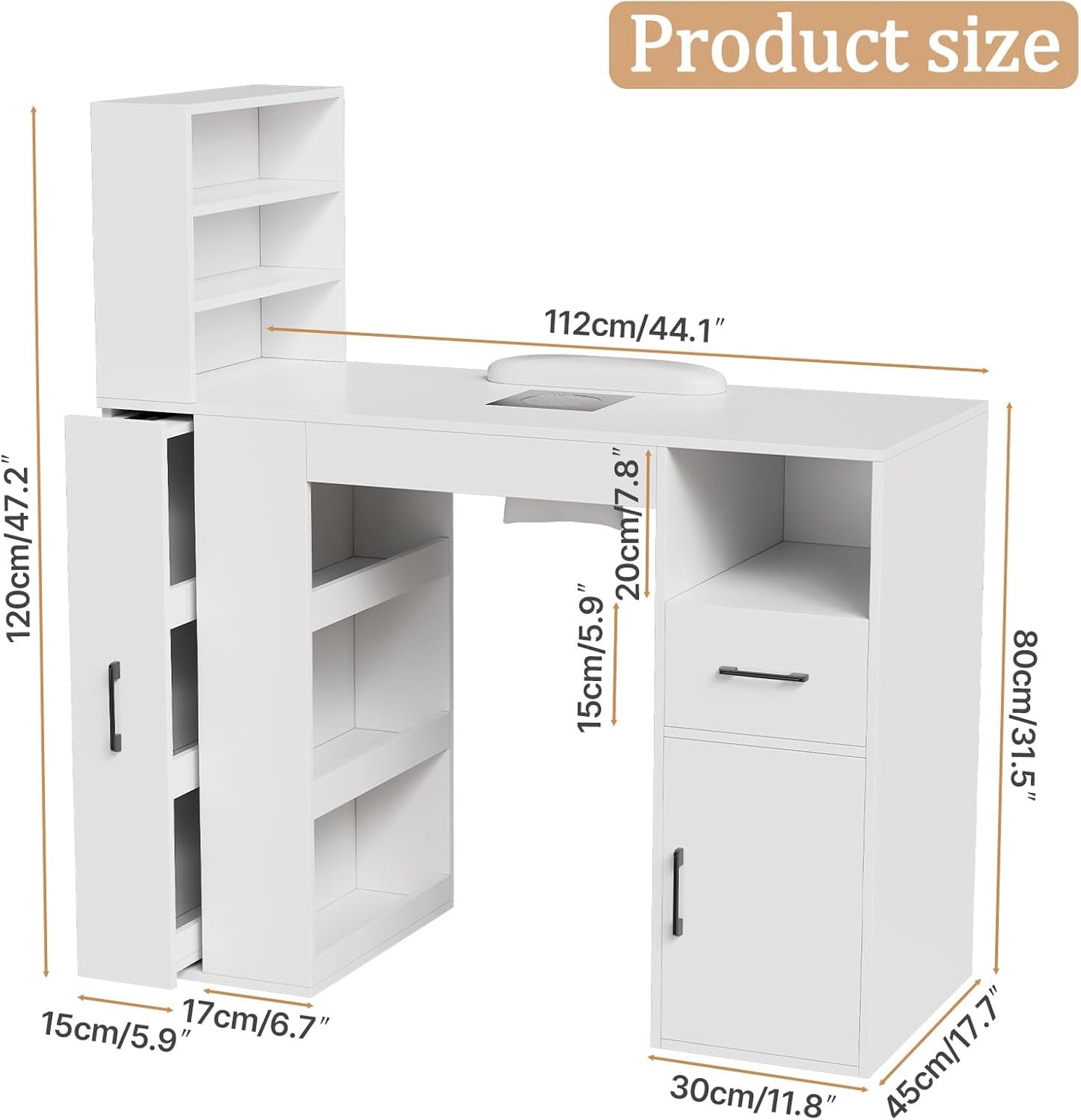 Professional Nail Desk - Modern Nail Table with Storage Cabinet, Fan & Dust Collector | Ideal for Nail Techs