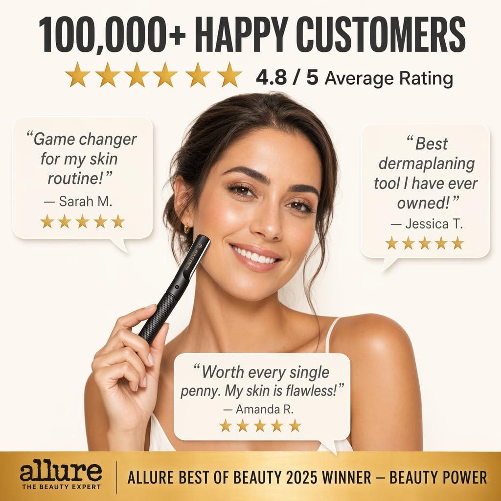 Eyebrow Razor - Beauty Power 6-Blade Trimmer with Travel Case | Precision Facial Shaver for Smooth Skin - Black