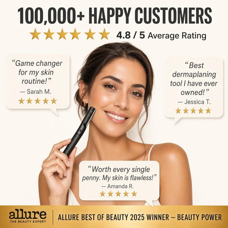 Beauty Power Eyebrow Razor with 6 Blades & Travel Case – Face Razors for Women & Men, Eyebrow Trimmer Shaper with Precision Cover, Facial Shaver & Dermaplaning Tool for Smooth Skin - Gift Idea - Black