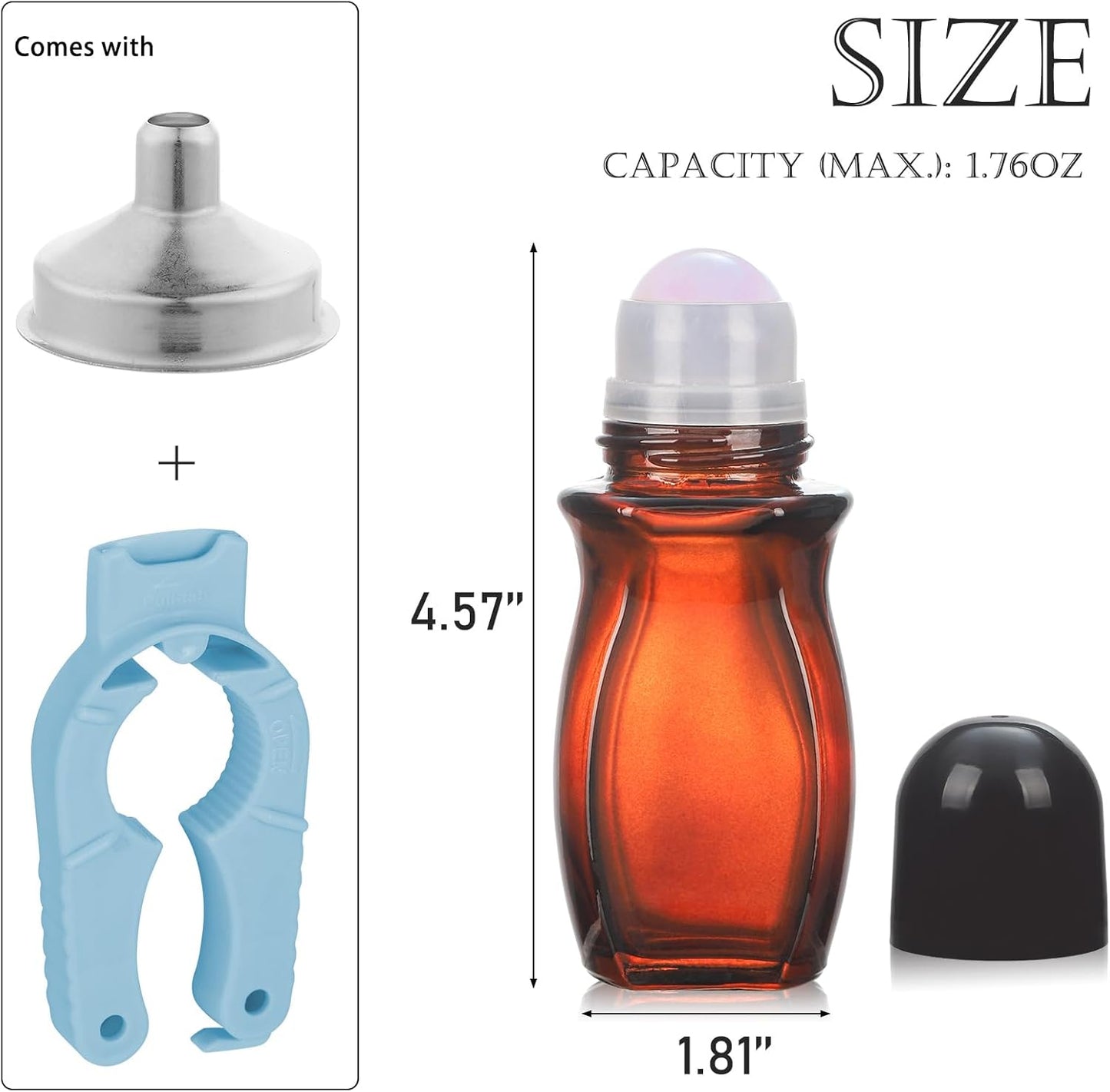 Amber Glass Roll-On Bottles - 50ml Essential Oil Applicators | Refillable Quartz Rollerball Containers (2 Pack)