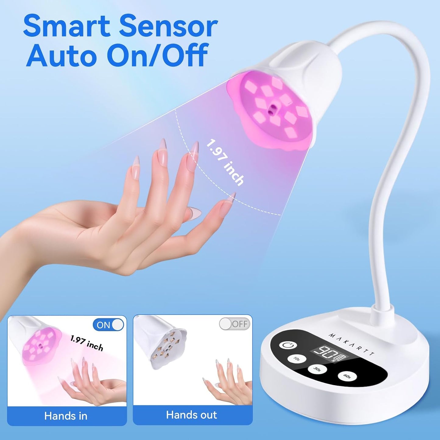 Makartt UV LED Nail Lamp - Portable Cordless Gel Nail Dryer with Auto Sensor & 4 Timers | Rechargeable Gooseneck Design
