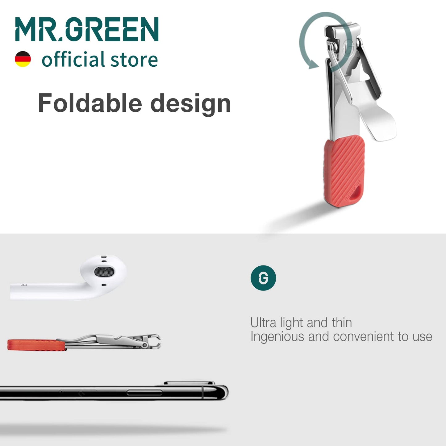 MR.GREEN Compact Nail Clippers Foldable Nail Cutters Manicure Tools Portable Fingernail Clipper with Key Chain Nail Scissors