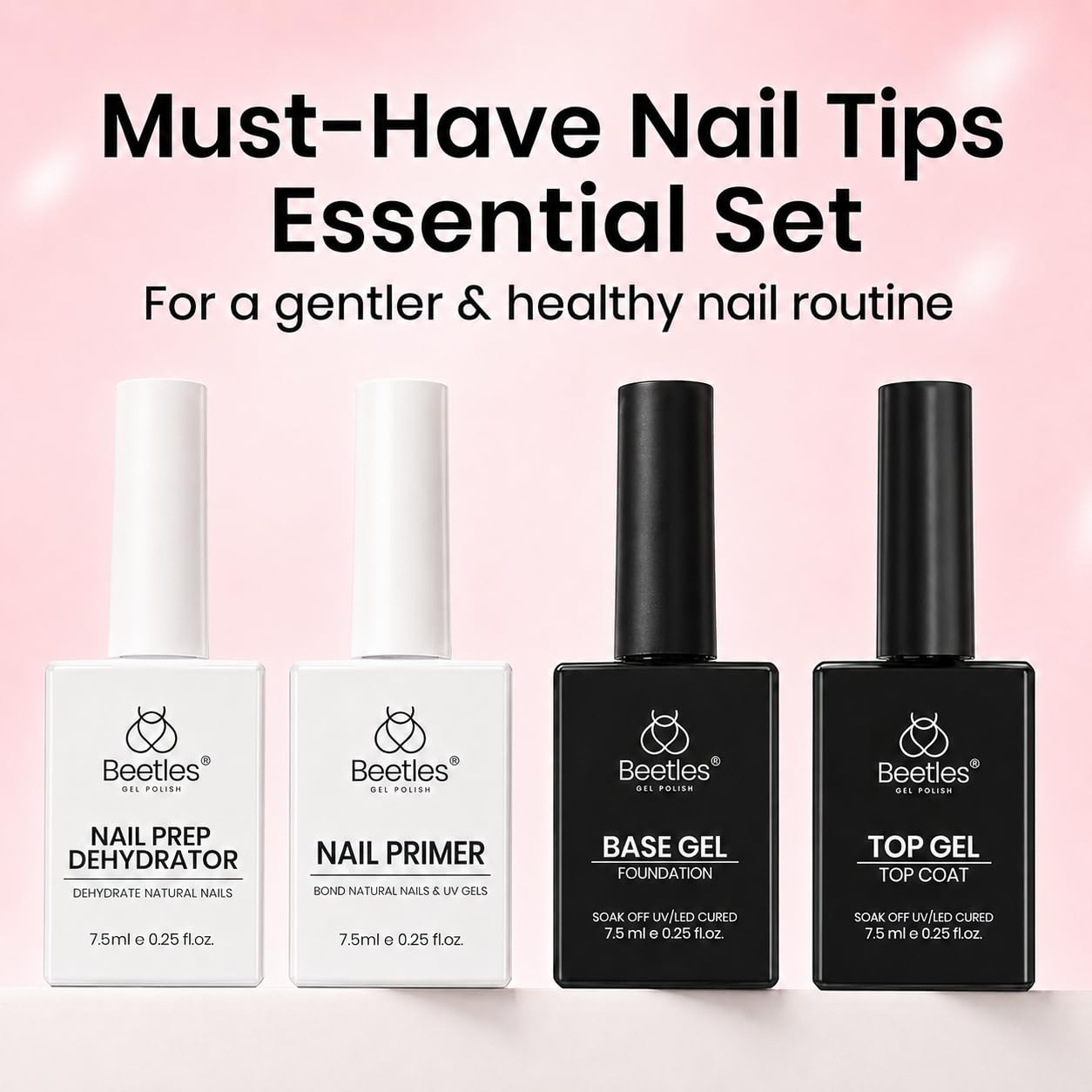 Beetles Nail Tips Kit - Instant Apex Medium Almond 224PCS | Dehydrator, Primer, UV Lamp & 20g Glue