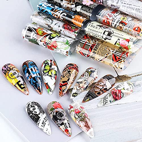 Vintage Newspaper Nail Art Foil Stickers - Holographic 10PCS