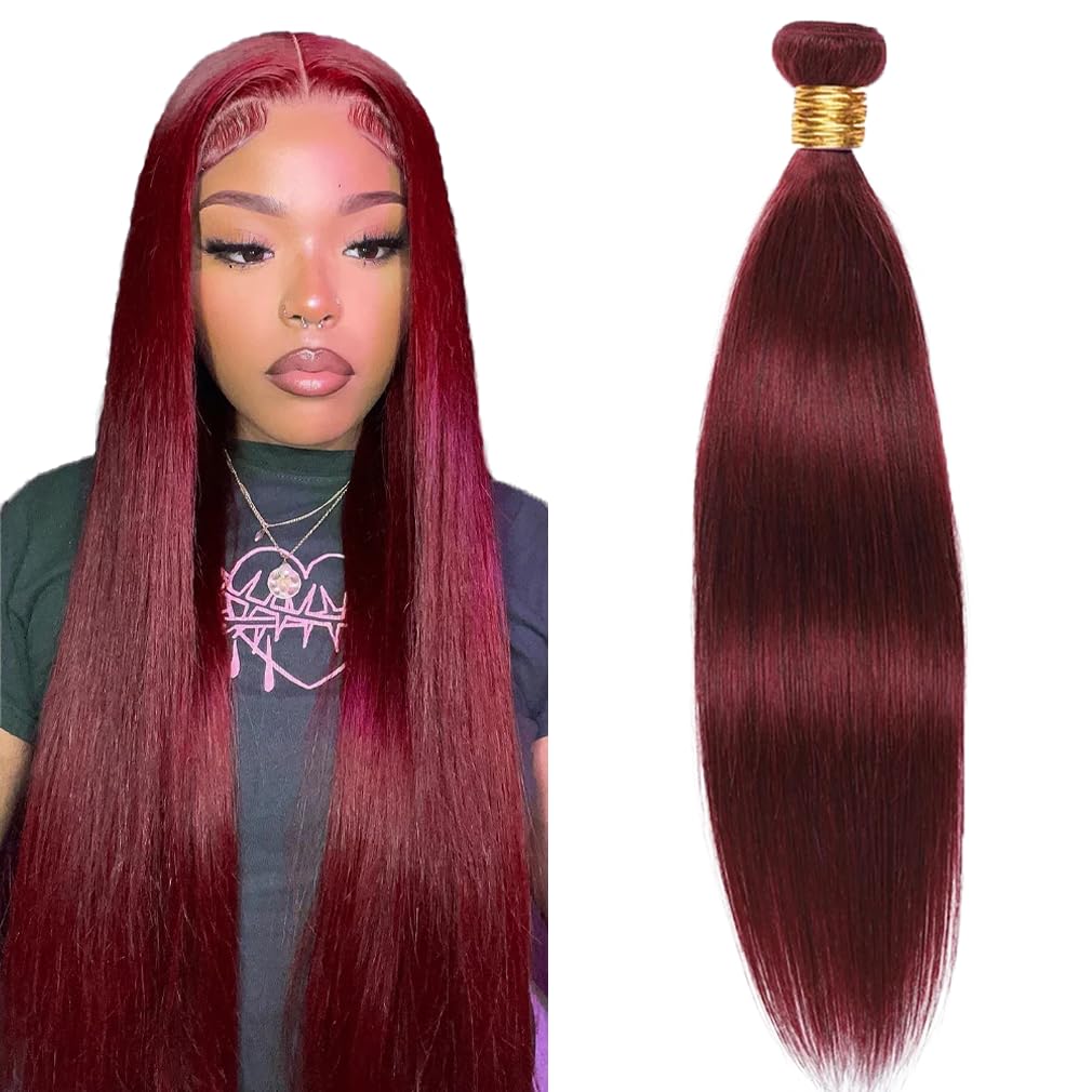 #99J Burgundy Bundles Human Hair Straight Bundles 26 Inch Wine Red Straight Bundle Unprocessed Brazilian Virgin Weave Hair 1 Bundle 50 Gram Per Bundle