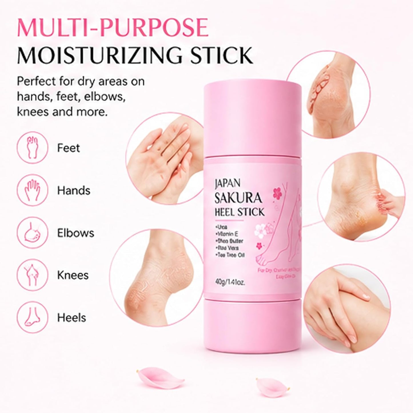 Sakura Foot Heel Stick - Cracked Heel Repair Balm with Shea Butter | 2-Pack, Moisturizing Formula for Hands, Heels, Elbows, Knees