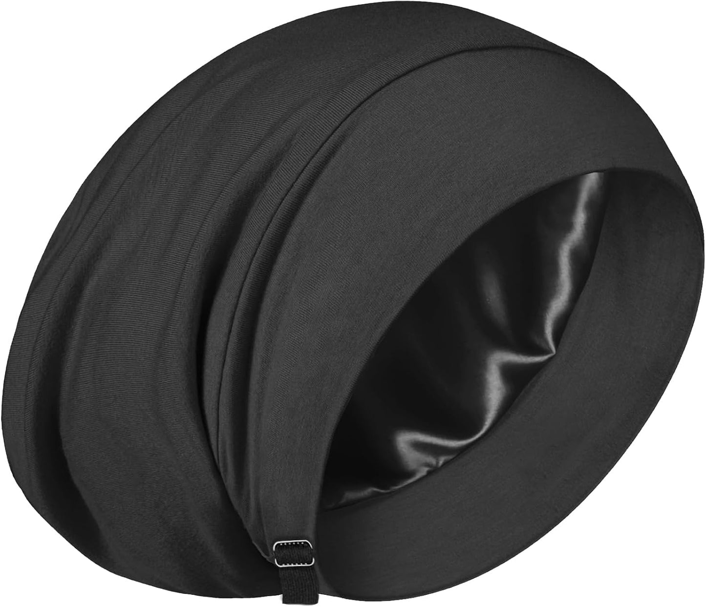 100% Mulberry Silk Bonnet for Sleeping | Real Silk Lined Cap for Curly Hair - Black