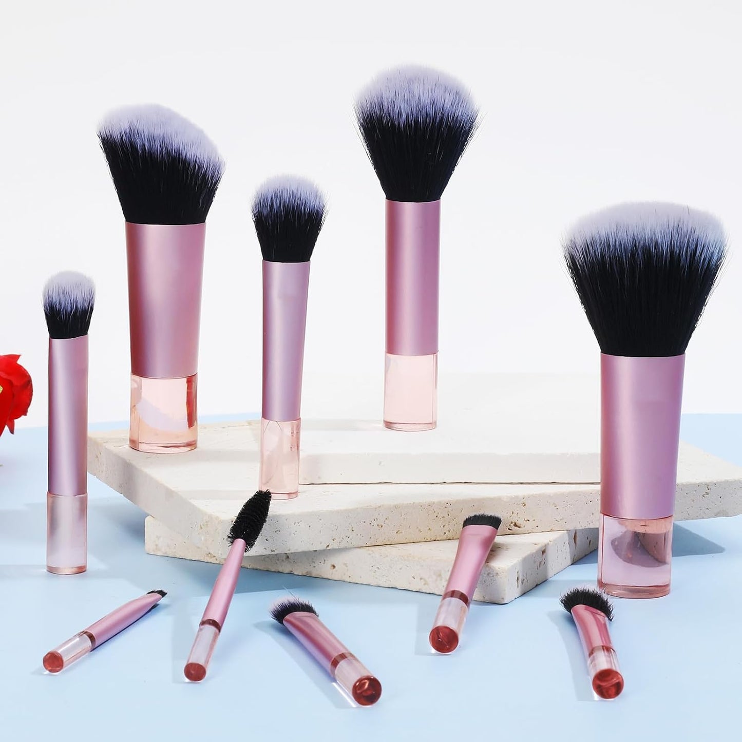 Travel Makeup Brushes Set - 10 Pcs Mini Portable Cosmetic Brushes with Pouch | Ideal for Women & Girls