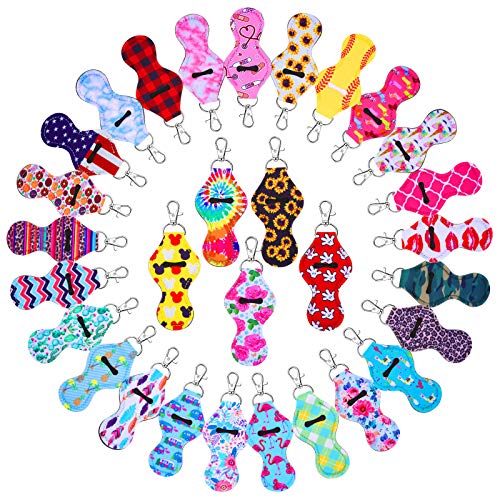 Caffox Lip Balm Holder Keychain - 30Pcs Neoprene Clip Holders