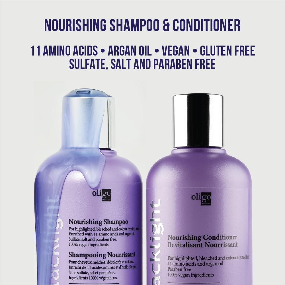 Oligo Professionnel - Blacklight Nourishing Shampoo & Conditionner for blondes - Sulfate-Free - Vegan - For color treated hair- Hydrating formula with Argan oil - 8.5 oz DUO BUNDLE