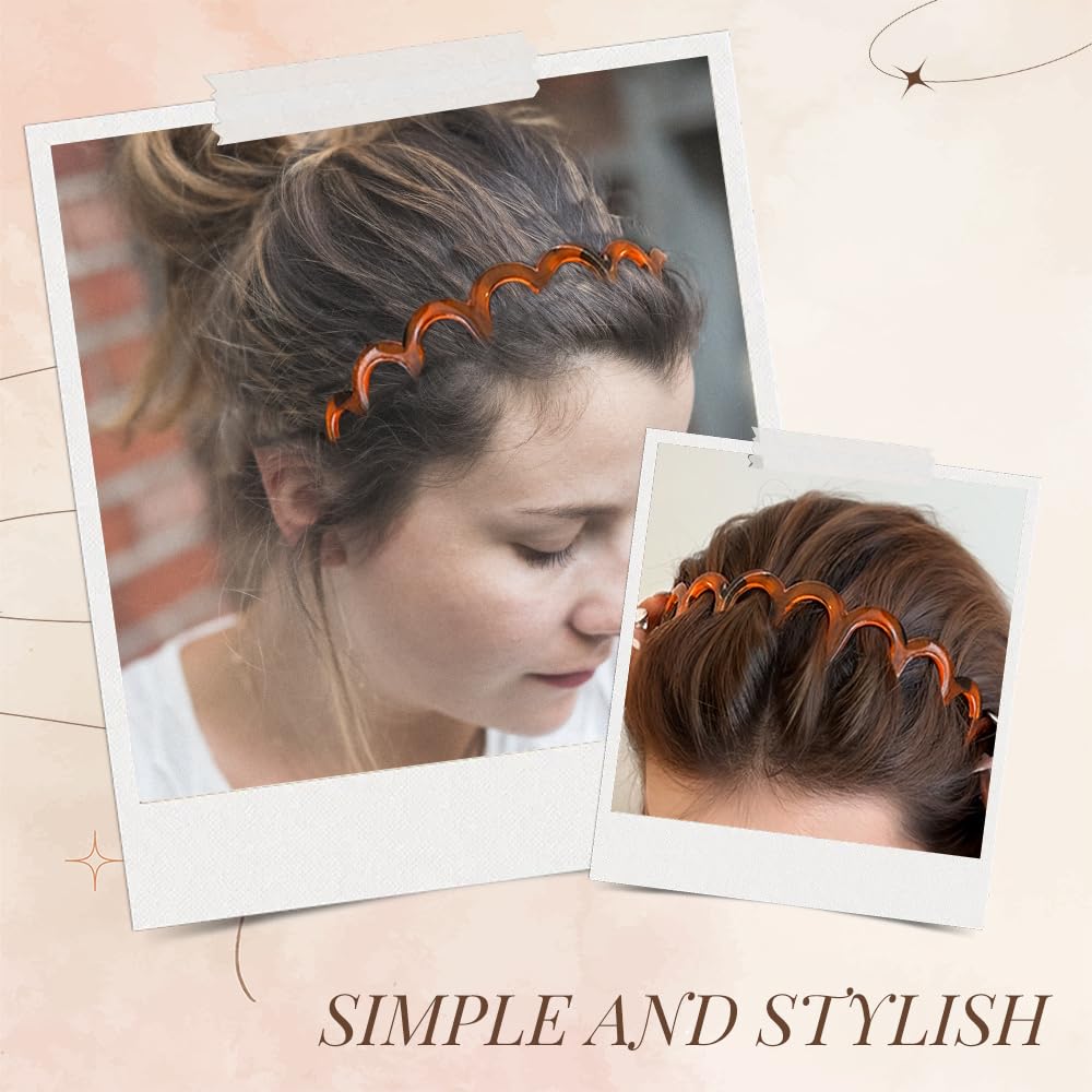 2 Pack U Shape Fashion Tooth Hair Comb Headband, Zig Zag High Cranium Headbands for Women, Reverse Hair Bands with Teeth for Women Girls (Amber & Black, one size)