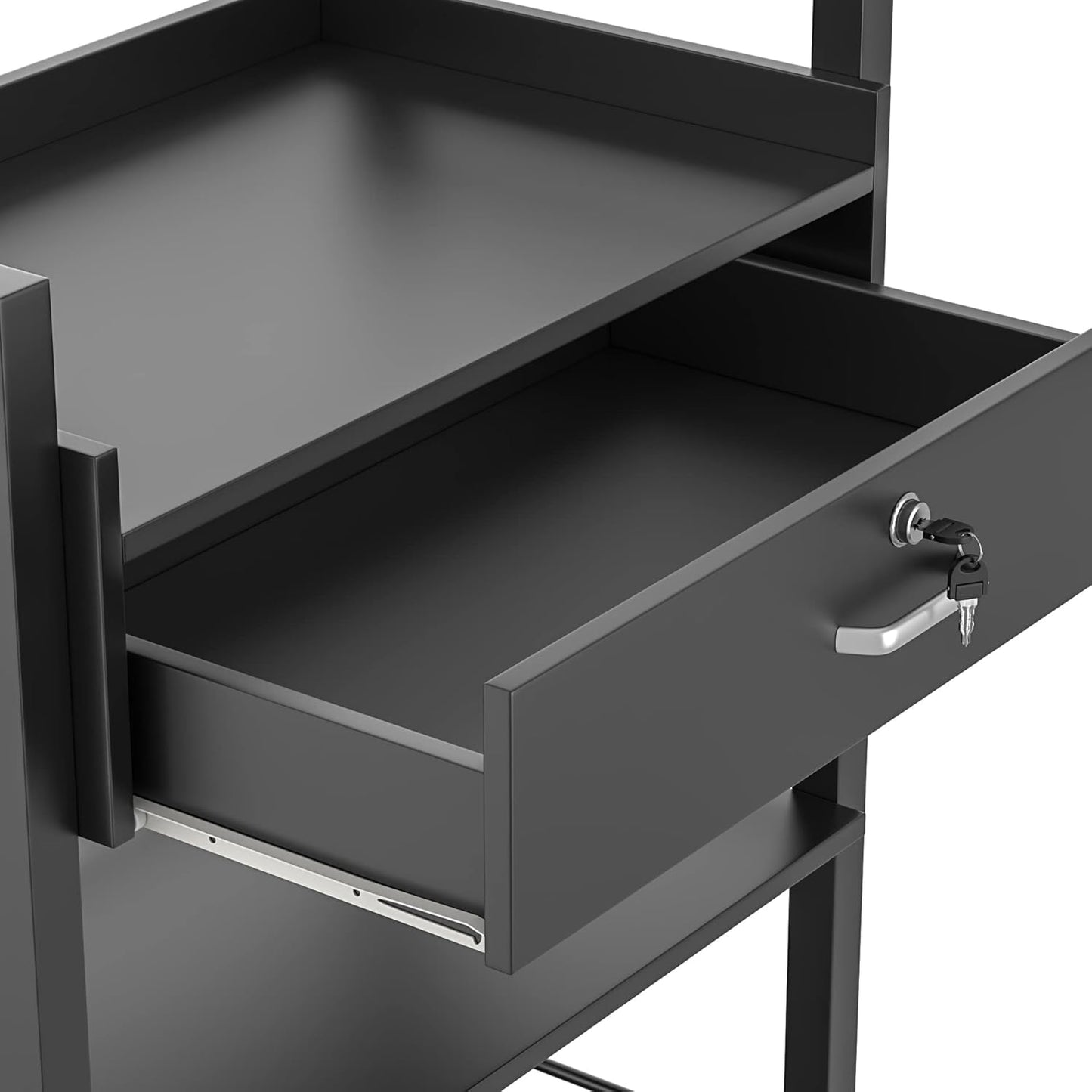 Salon Trolley Cart - Mobile Wooden Utility Cabinet with 1 Drawer & 2 Trays | Rolling Storage Station for Beauty Spa - Black