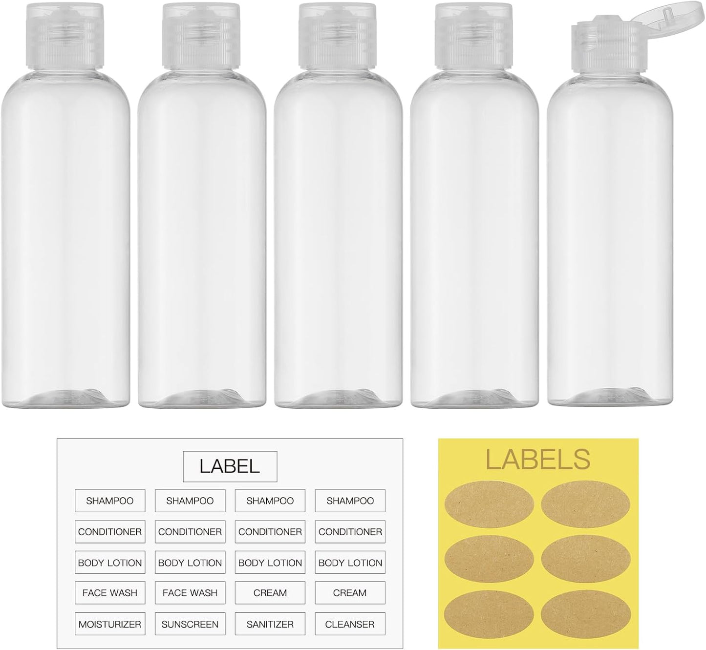 Travel Bottles for Toiletries - TSA Approved 3.4 oz Clear Squeeze Containers | Leak-Proof Mini Liquid Tubes for Shampoo & Lotion