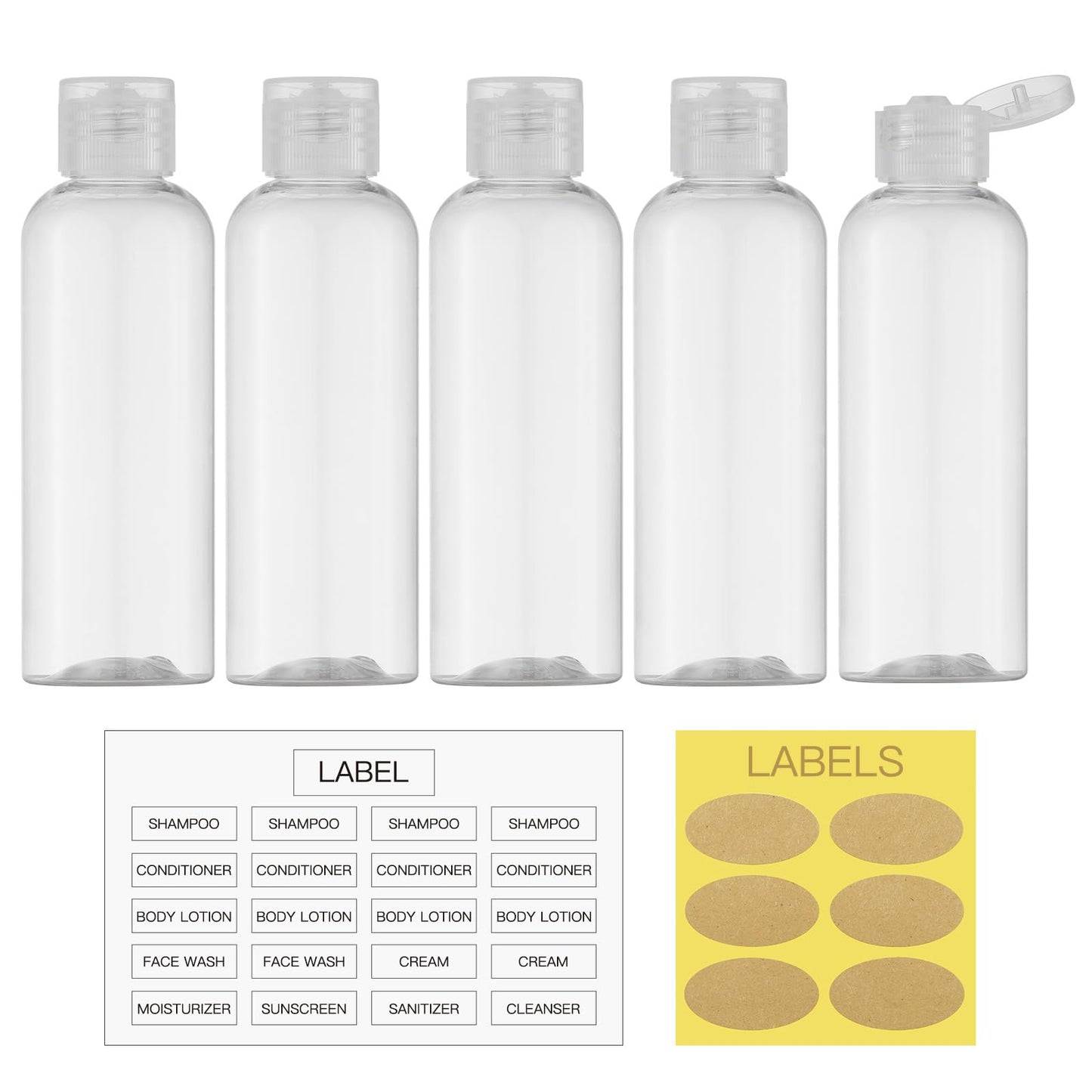 LISAPACK 3.4 oz Travel Bottles for Toiletries, Plastic Travel Size Containers for Shampoo Conditioner TSA Approved, Empty Small Squeeze for Lotion, Clear Leak Proof Mini Liquid Tube for Refillable
