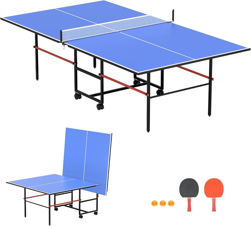 Foldable Ping Pong Table - Professional Indoor/Outdoor Table Tennis Set with Net, 2 Paddles & 3 Balls | Tournament Quality