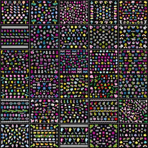 60 Sheets 3D Flower Nail Art Stickers - Self-Adhesive Decals