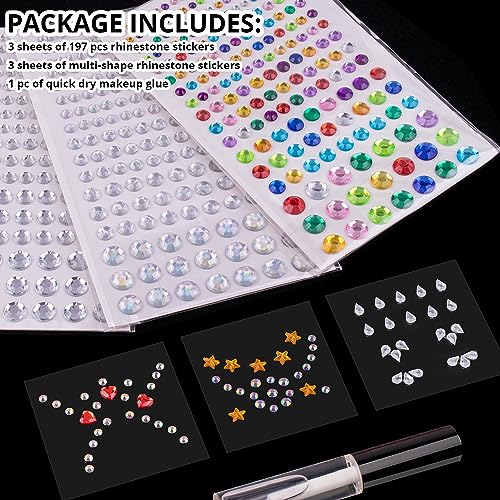 BELLEBOOST D02-6 Sheets Face Gem Stickers Set 2 Rainbow Self-Adhesive Rhinestones