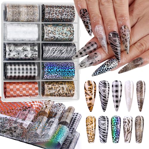 10 Rolls Nail Art Foil Stickers - Butterfly, Leopard & Lace Designs