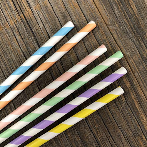 Pastel Stripe Paper Straws - 150 Biodegradable Straws for Parties