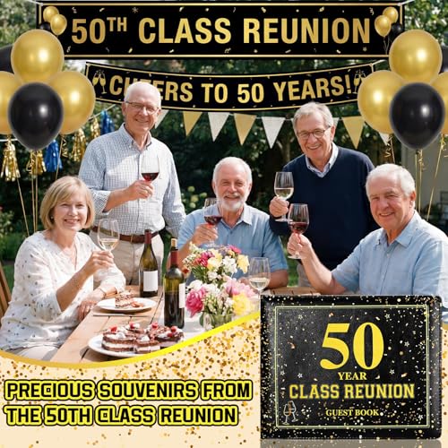 50th High School Reunion Guest Book - Black & Gold 1976 Keepsake