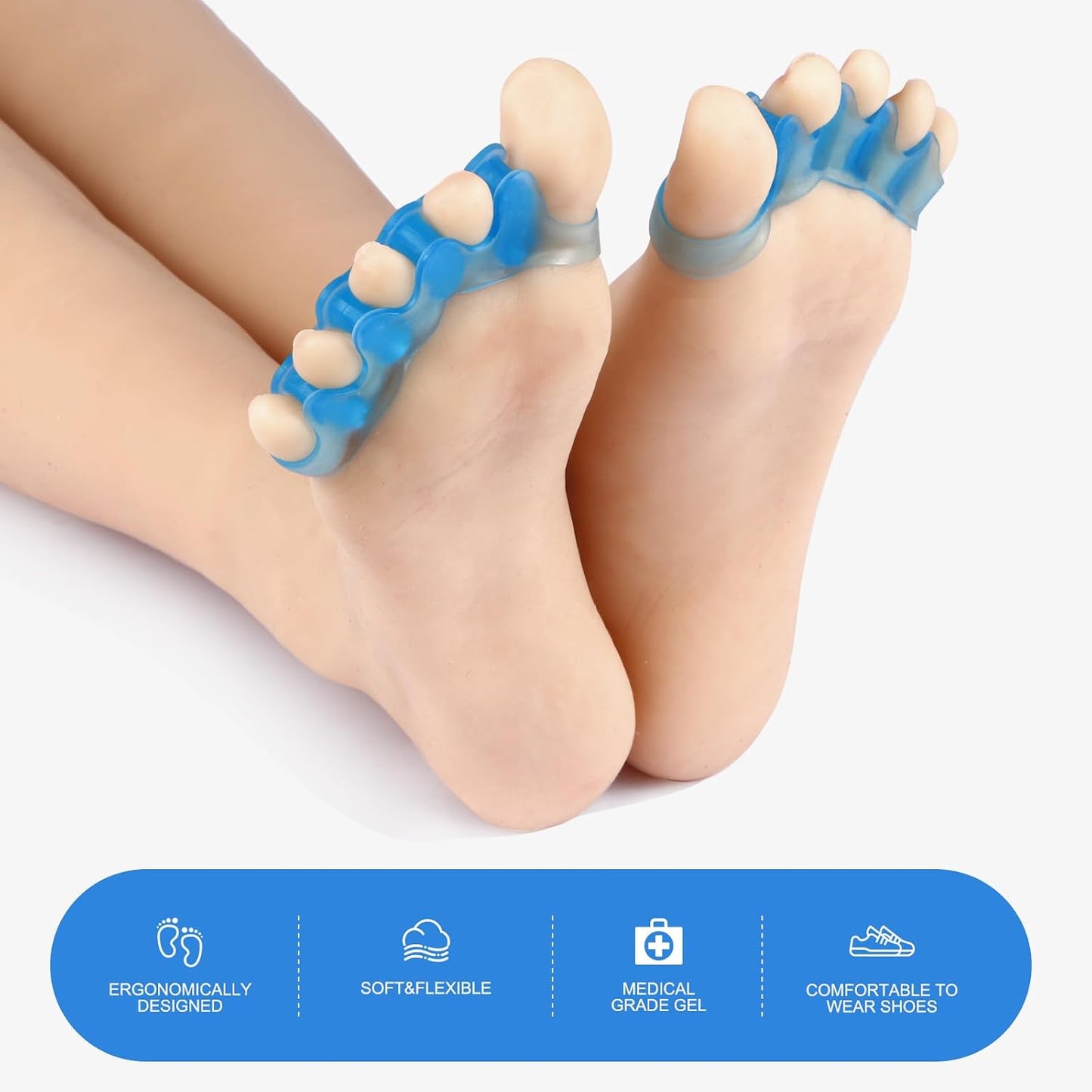 ActiveFlow Blue Toe Spacers - Bunion Corrector & Hammer Toe Straightener | Gel Toe Separators for Running & Yoga (2 Pairs)