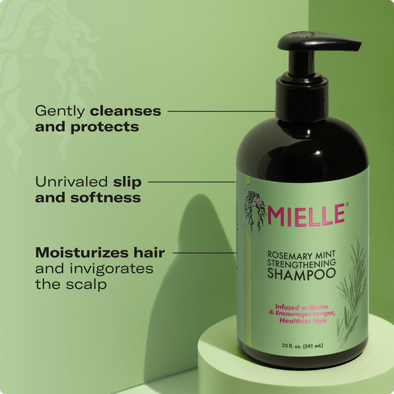 Mielle Organics Rosemary Mint Biotin Shampoo - Strengthening & Moisturizing for All Hair Types | 20 oz