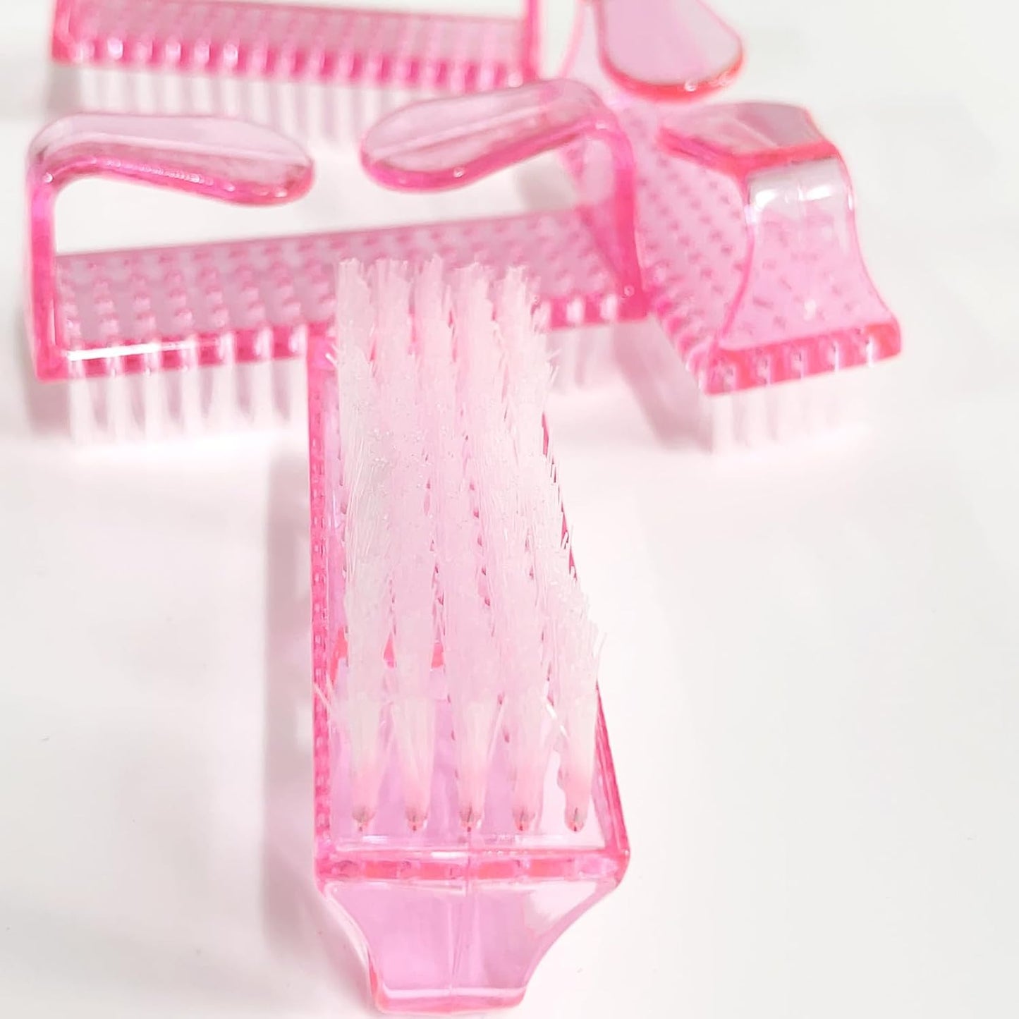 Nail Brushes Set - 4Pcs Fingernail Cleaning & Manicure Tools | Handle Grip, Pink
