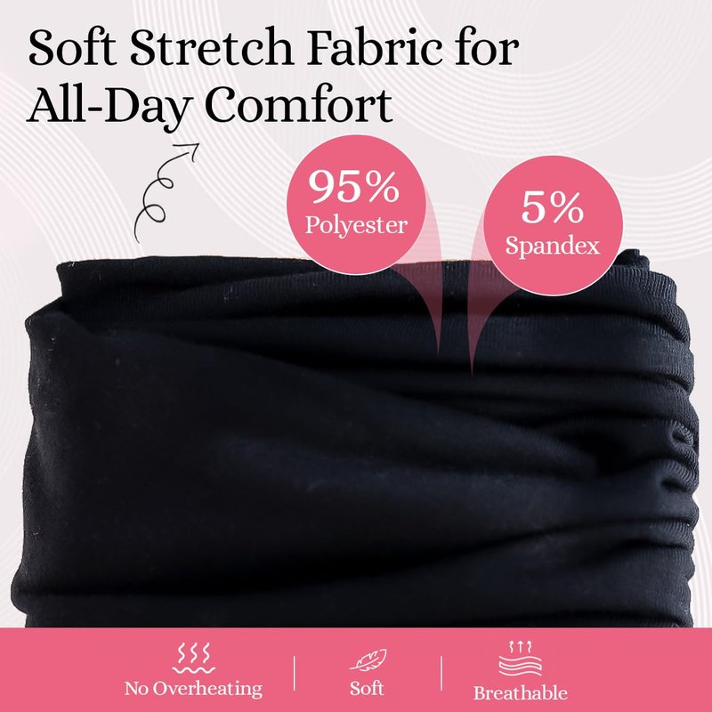 Wide Headbands for Women - Stretchy Non-Slip Boho Hair Bands | Soft Cloth Yoga Headband - Matte Black, Adult Size