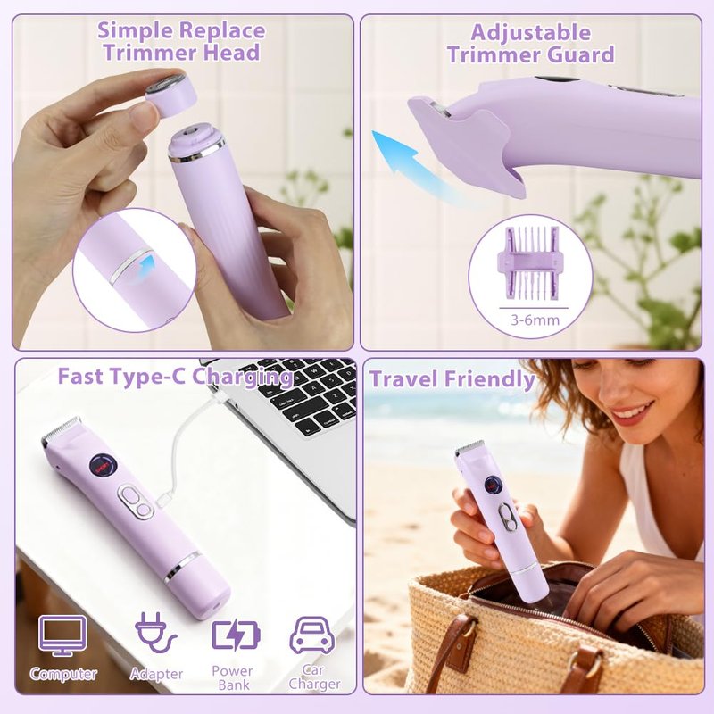 2026 Upgrade 4 in 1 Bikini Trimmer for Women, Electric Razors for Women Dual Head, IPX7 Waterproof Wet & Dry Use, LED Display, Shaver for Women Private Area, for Legs, Nose, Armpits, Bikini Area