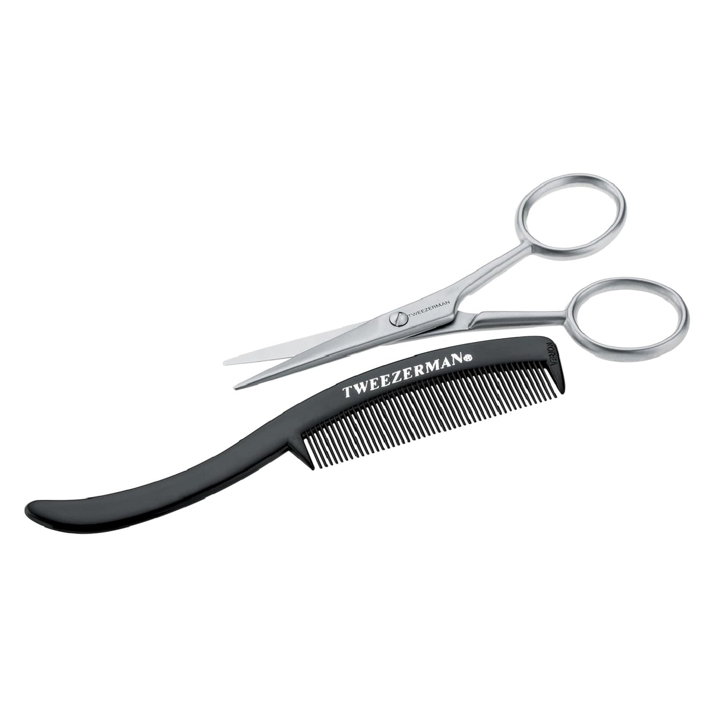 Tweezerman Moustache Scissors and Comb Set - Precision Grooming Tools | Black