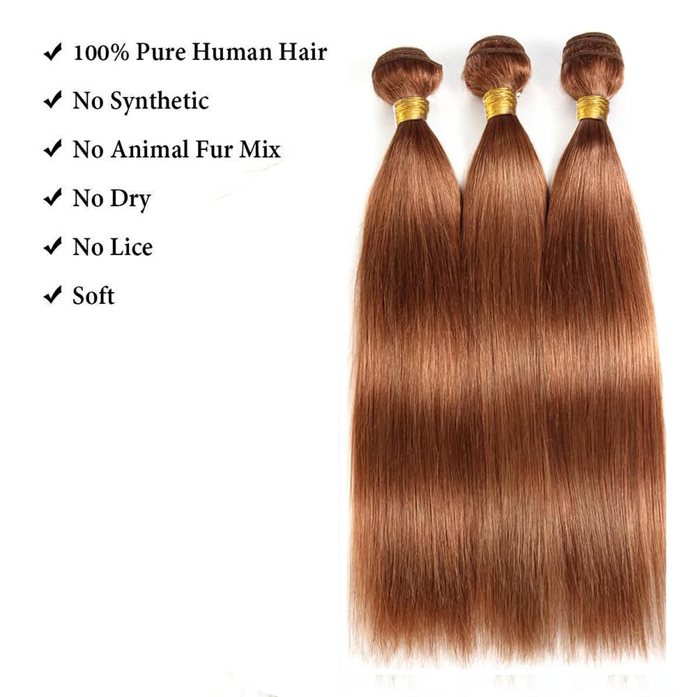 #30 Brown Human Hair Bundles Straight Bundles 26 28 30 Inch Brown Straight Bundle Unprocessed Brazilian Virgin Weave Hair 3 Bundle 50 Gram Per Bundle