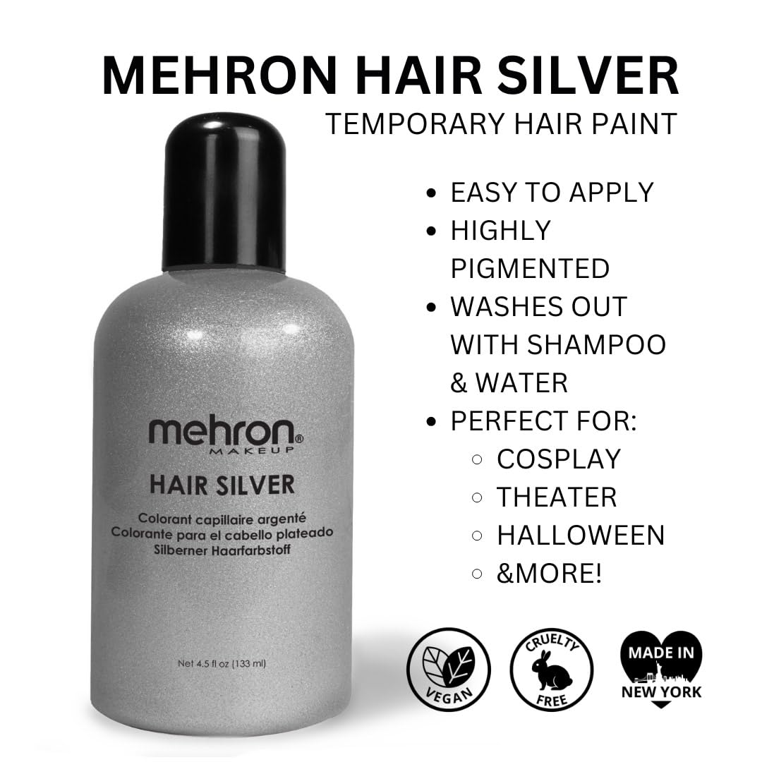 Mehron Makeup Hair White & Silver Color | 4.5 oz Professional Hair Paint