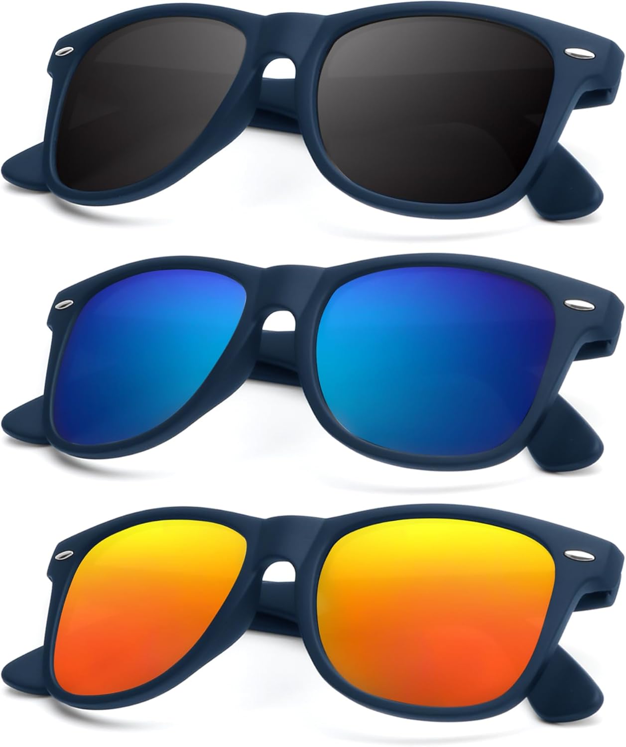 KALIYADI Polarized Sunglasses - Matte Finish, UV Blocking, Color Mirror Lenses | 3-Pack for Men & Women